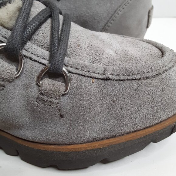 SOREL Women's Winter Ankle Boot size 6.5M Grey Suede Sherpa-Trimmed - Picture 3 of 11